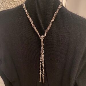 STELLA AND DOT LARIAT NECKLACE BLACK CHAINS SILVER CHAINS RINESTONES STUNNING